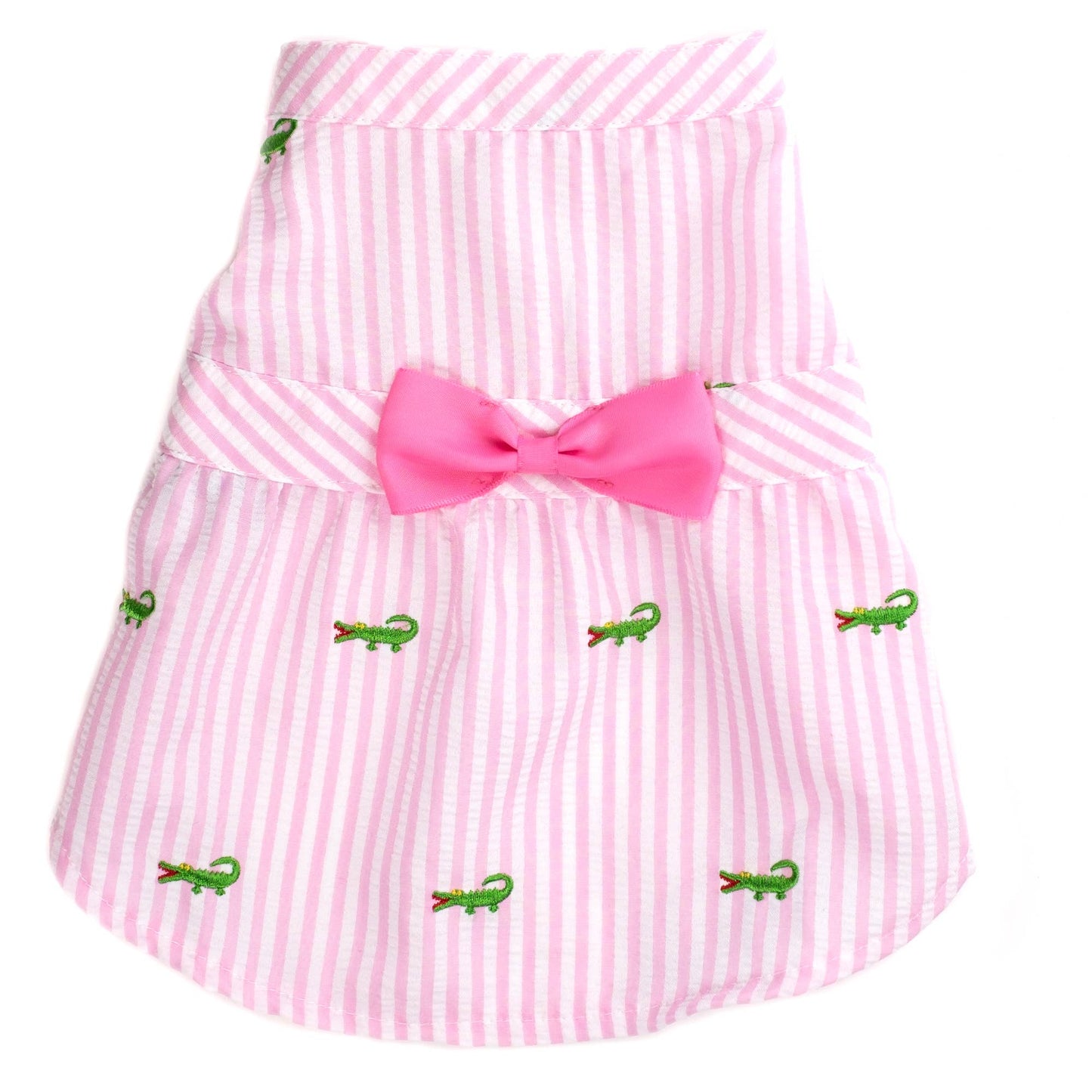 Pink Stripe Alligator Dress: Pink/White / Small