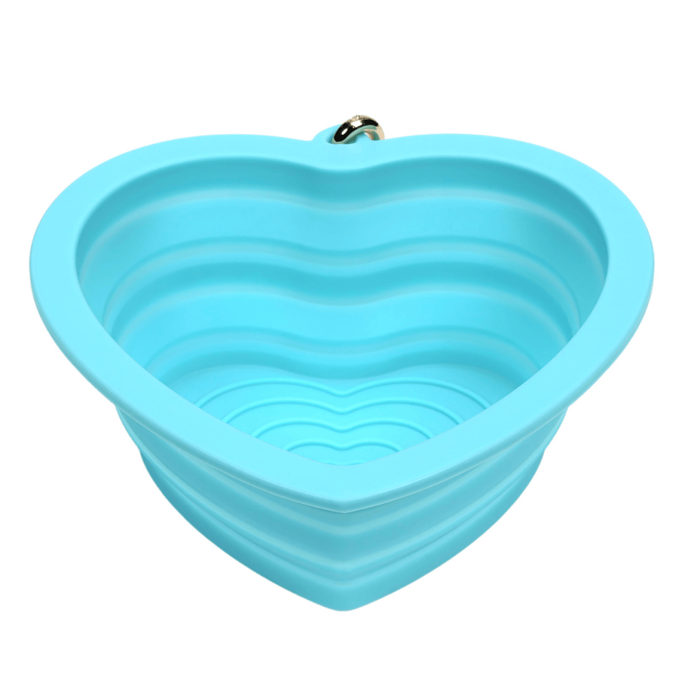 Pink Papyrus | Premium, Durable, & Stylish Dog Products - Aqua Heart Collapsible Bowl | Blue Pet Travel Bowl
