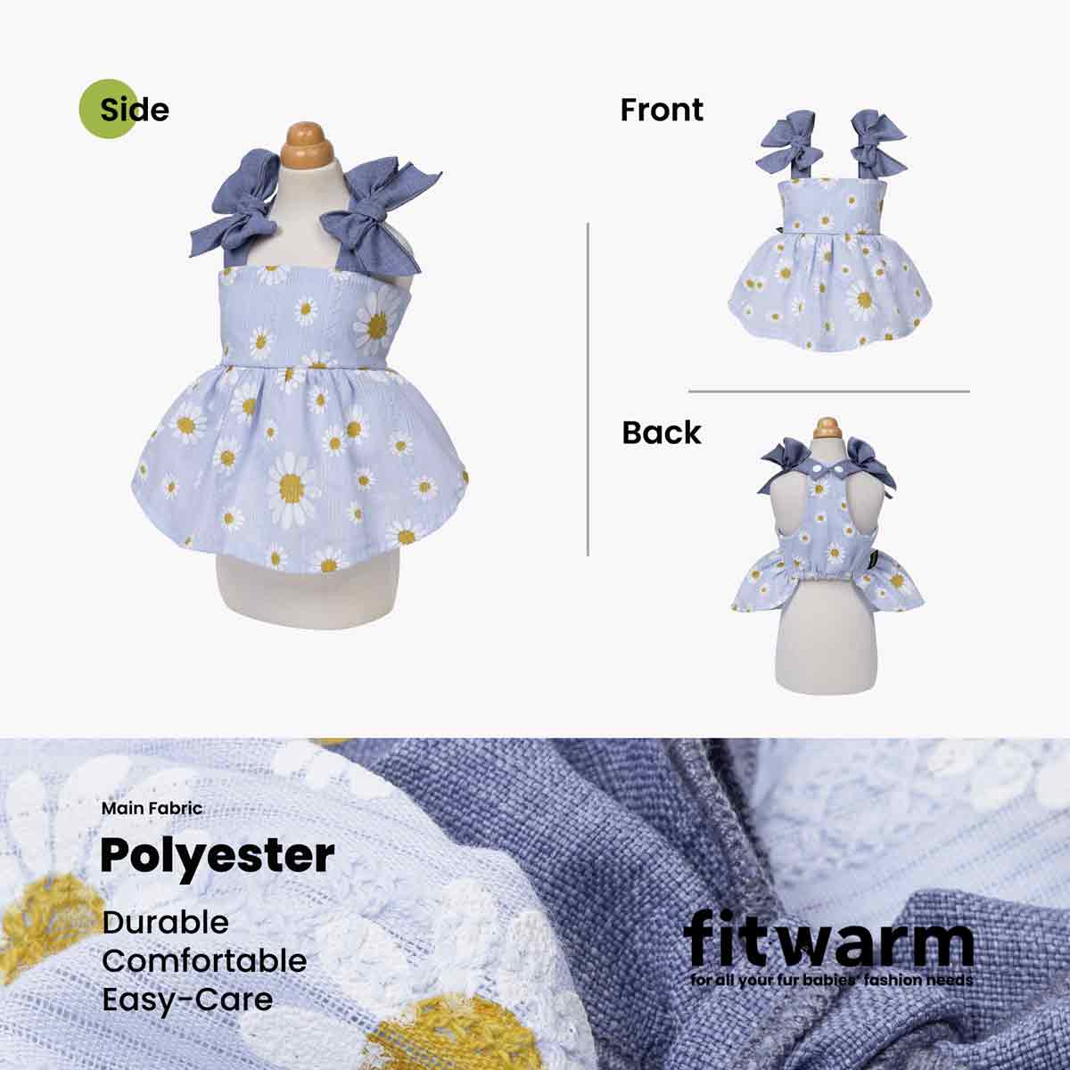 Daisy Bow Dog Dress: LightSkyBlue / X-small