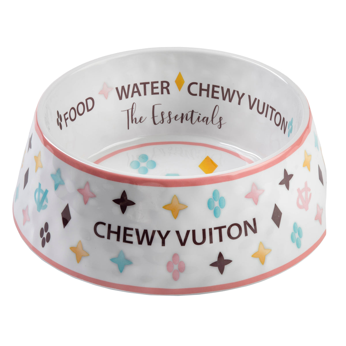 White Chewy Vuiton Dog Placemat Mat & Bowl Set
