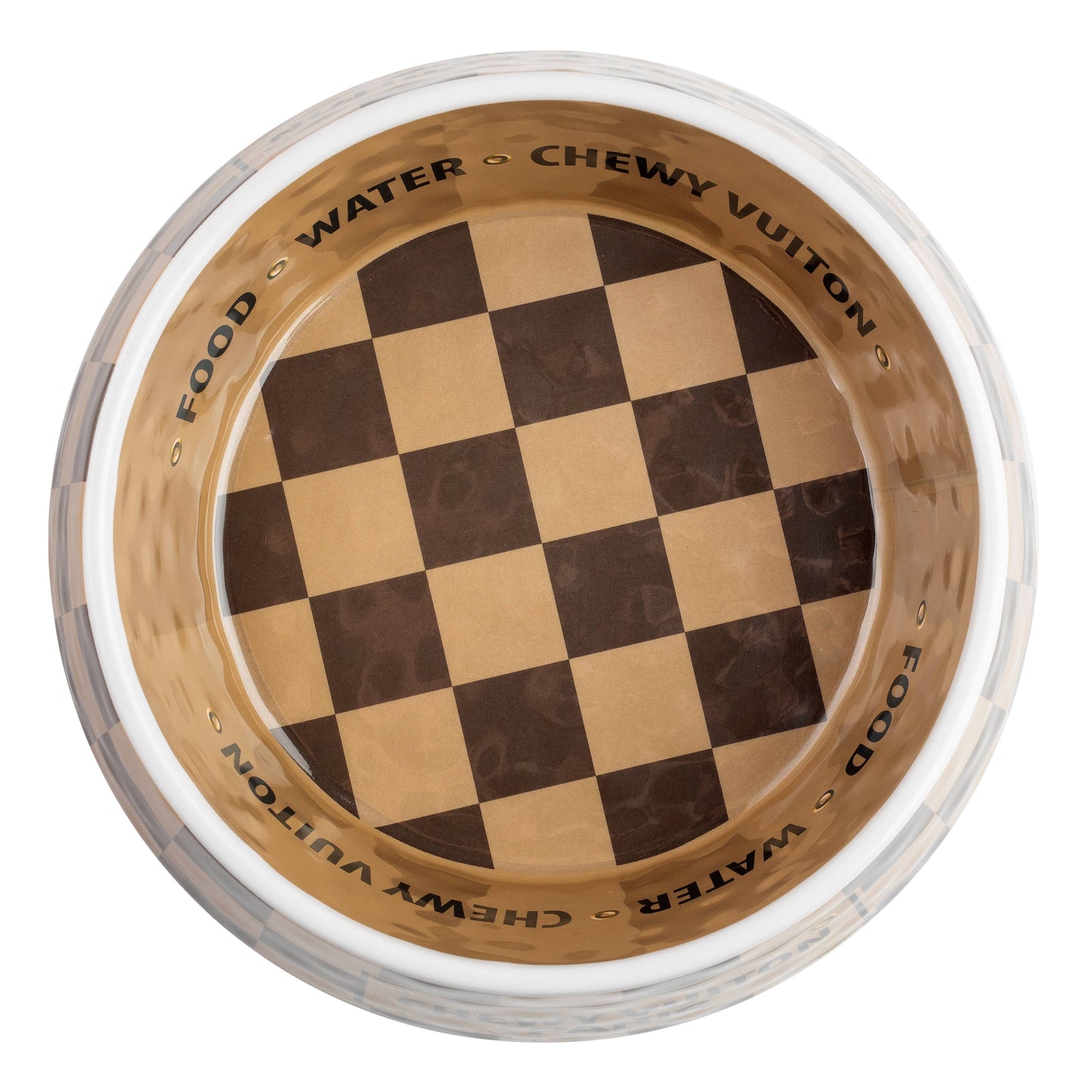 Tan Checker Chewy Vuiton Bowl - 3 Sizes!! Dog Bowls: Medium