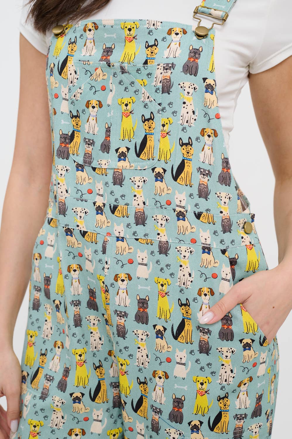 COLORFUL MULTI DOG PRINT OVERALLS