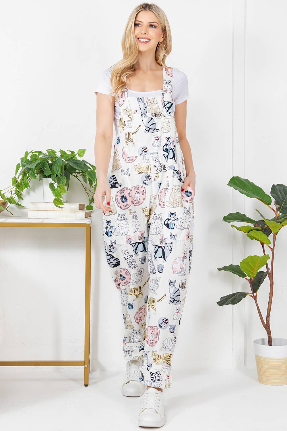 Playful Cat Corduroy Overall: L