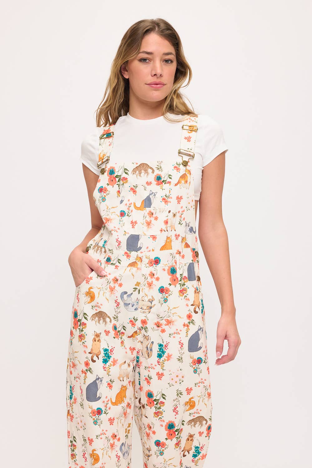 CATS FLORAL PRINT OVERALLS