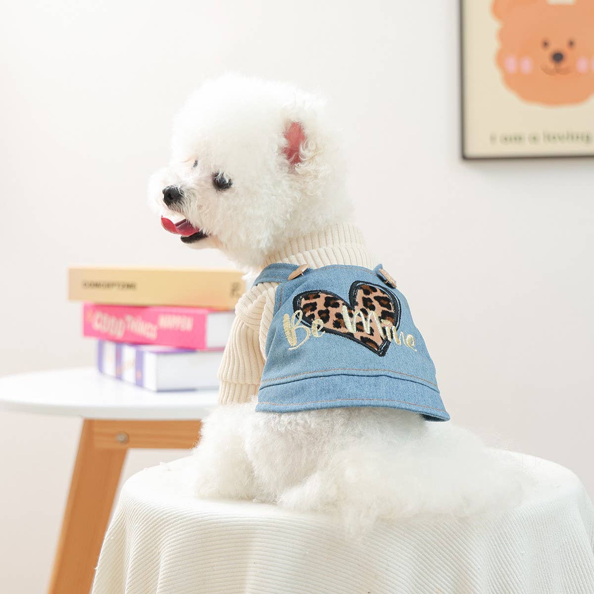 Small Pet Cozy Leopard Heart Dress for Winter_CWMM13029: Blue / (L) 1