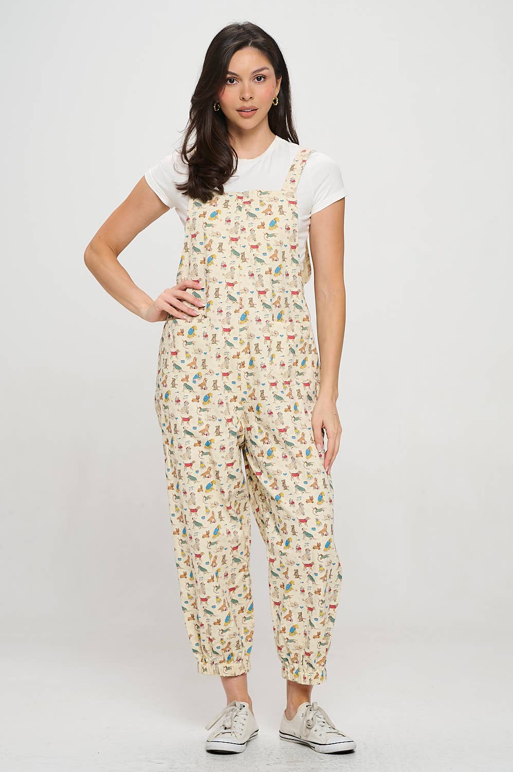 DOGS ON VACATION PRINT OVERALLS