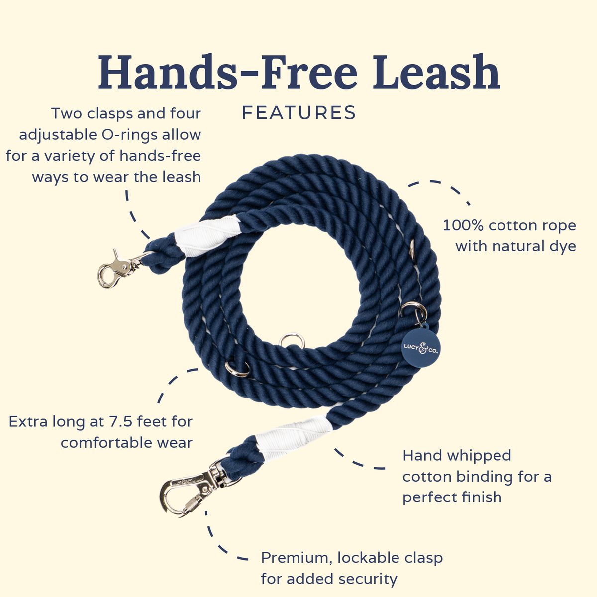 Lucy & Co. - Navy Hands-Free Rope Leash