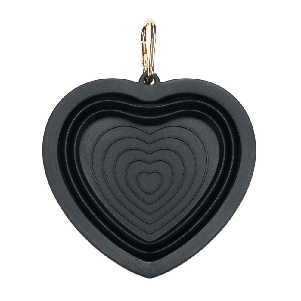 Pink Papyrus | Premium, Durable, & Stylish Dog Products - Black Heart Collapsible Bowl | Travel Pet Bowl