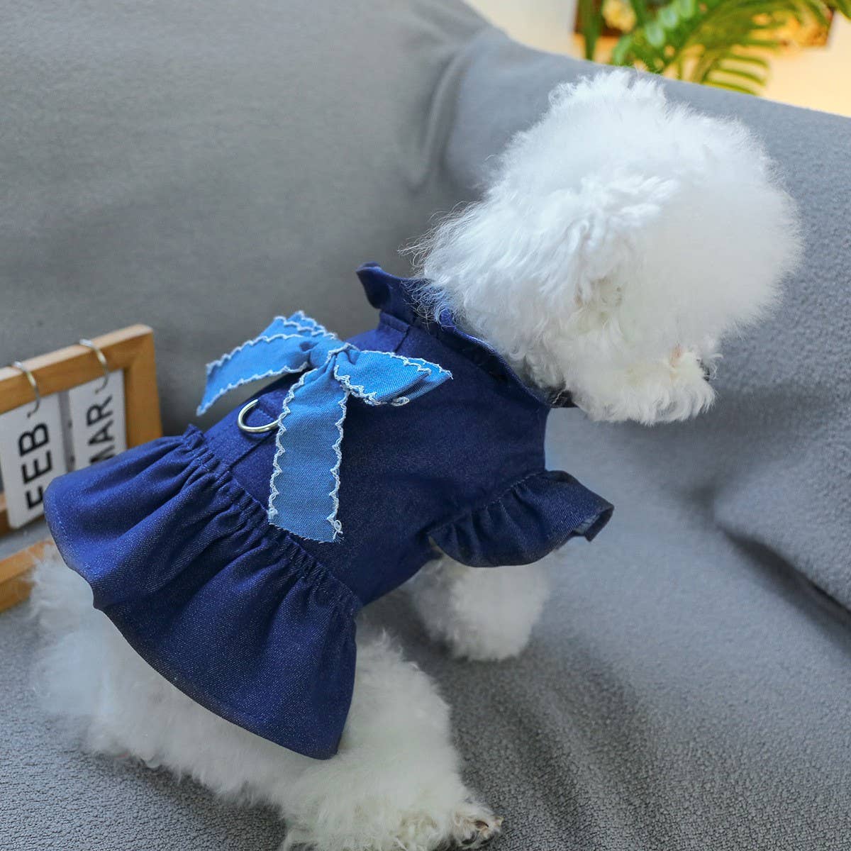 Puppy Kitten Stylish Denim Dress_CWMM13102: BLUE2 / (S) 1