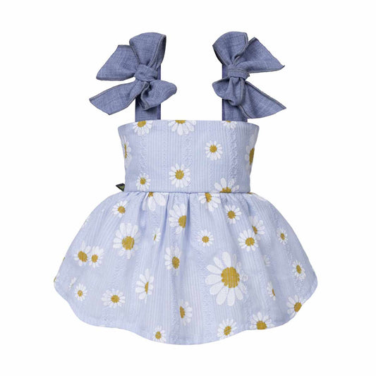 Daisy Bow Dog Dress: LightSkyBlue / Medium