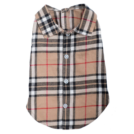 Tan Plaid Shirt: Tan / X Small