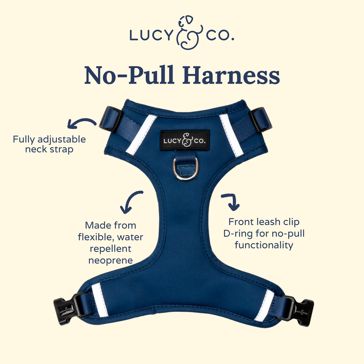 Lucy & Co. - Navy No-Pull Harness