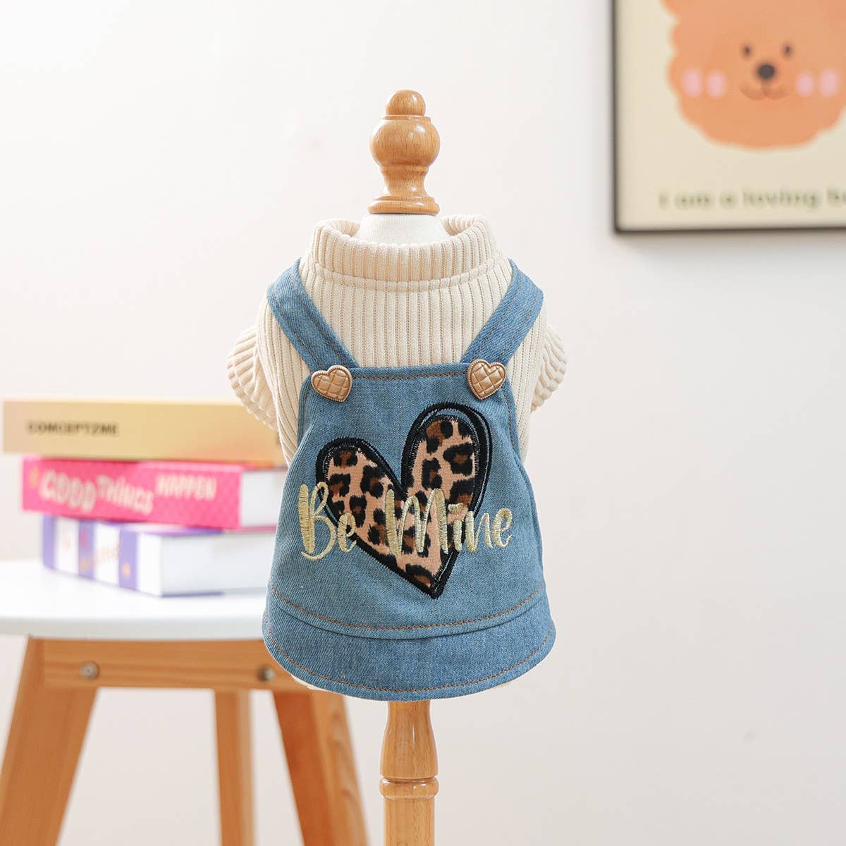 Small Pet Cozy Leopard Heart Dress for Winter_CWMM13029: Blue / (L) 1