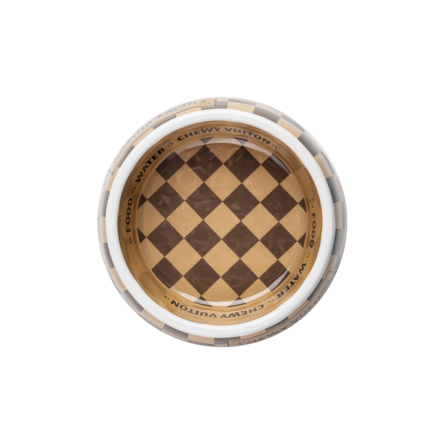 Tan Checker Chewy Vuiton Bowl - 3 Sizes!! Dog Bowls: Medium