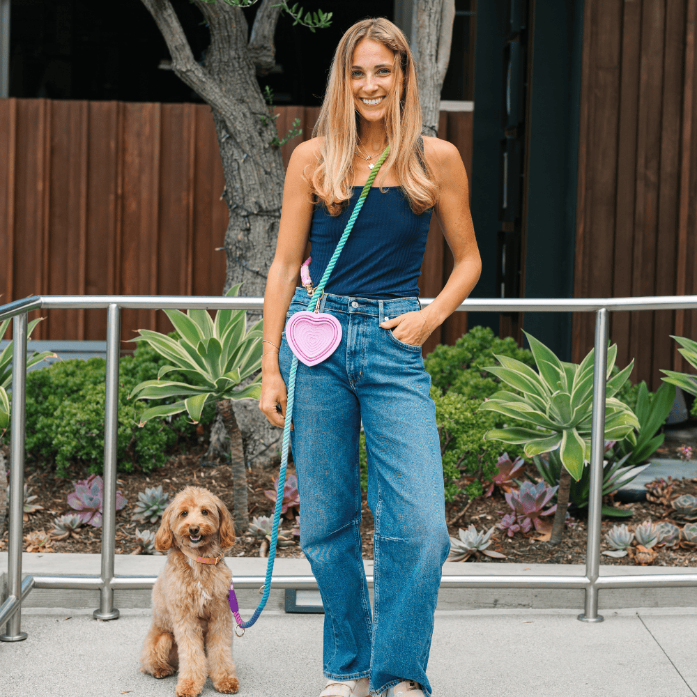Pink Papyrus | Premium, Durable, & Stylish Dog Products - Bubblegum Heart Collapsible Bowl | Pink Travel Pet Bowl
