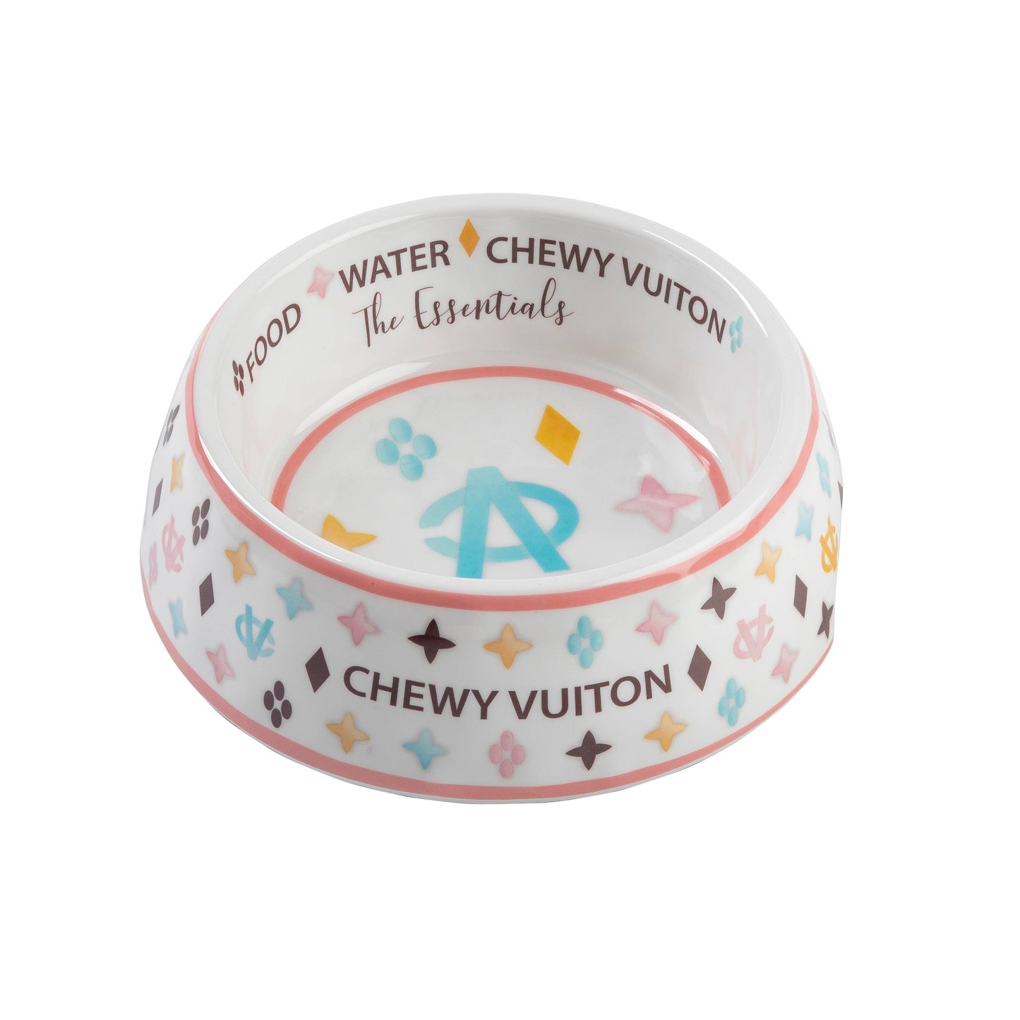 White Chewy Vuiton Dog Bowl - 3 Sizes!! Dog Food Bowl: Large