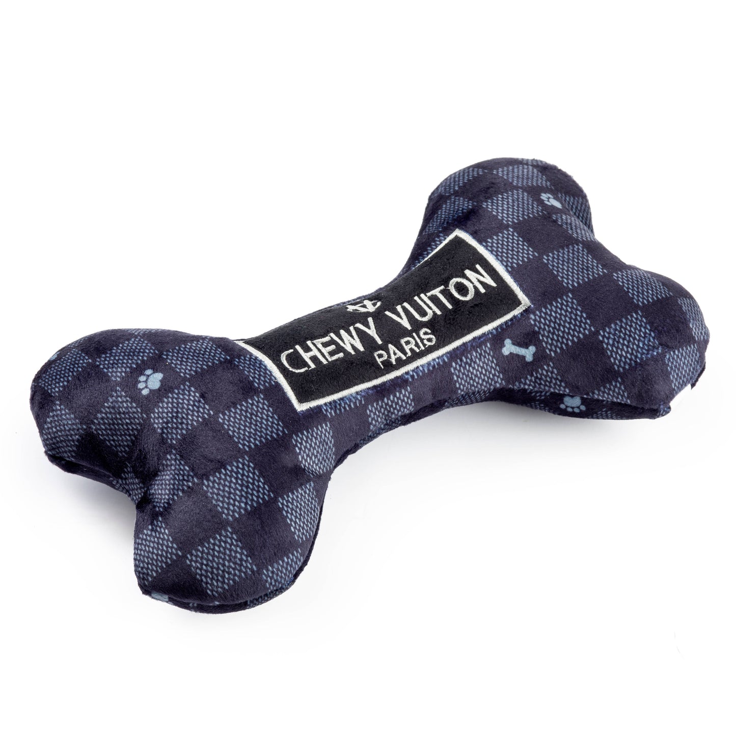 Black Checker Chewy Vuiton Bone Squeaker Dog Toy: XL