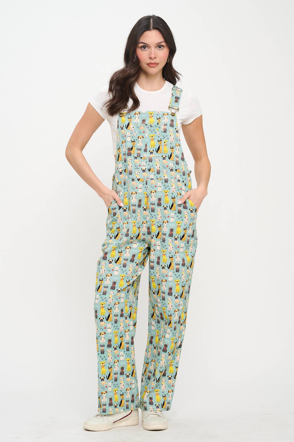 COLORFUL MULTI DOG PRINT OVERALLS