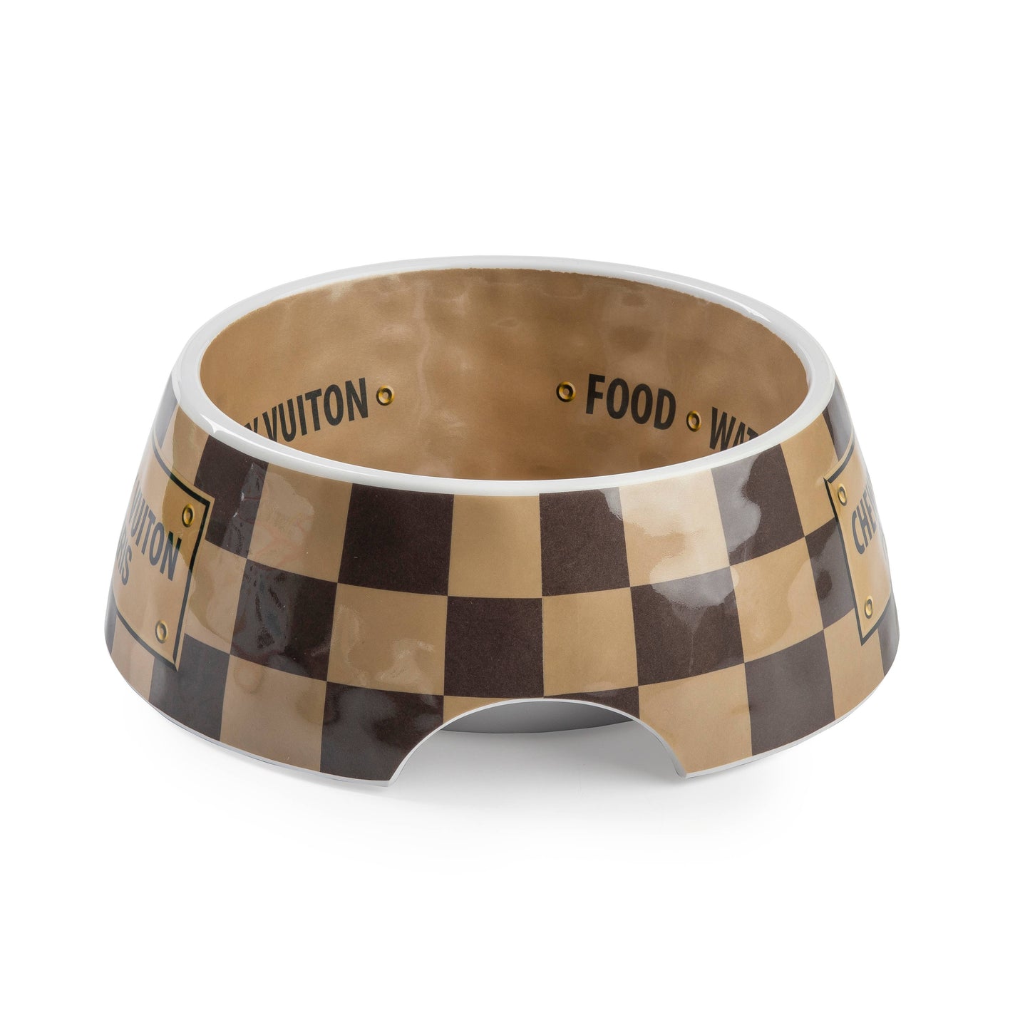 Tan Checker Chewy Vuiton Bowl - 3 Sizes!! Dog Bowls: Small