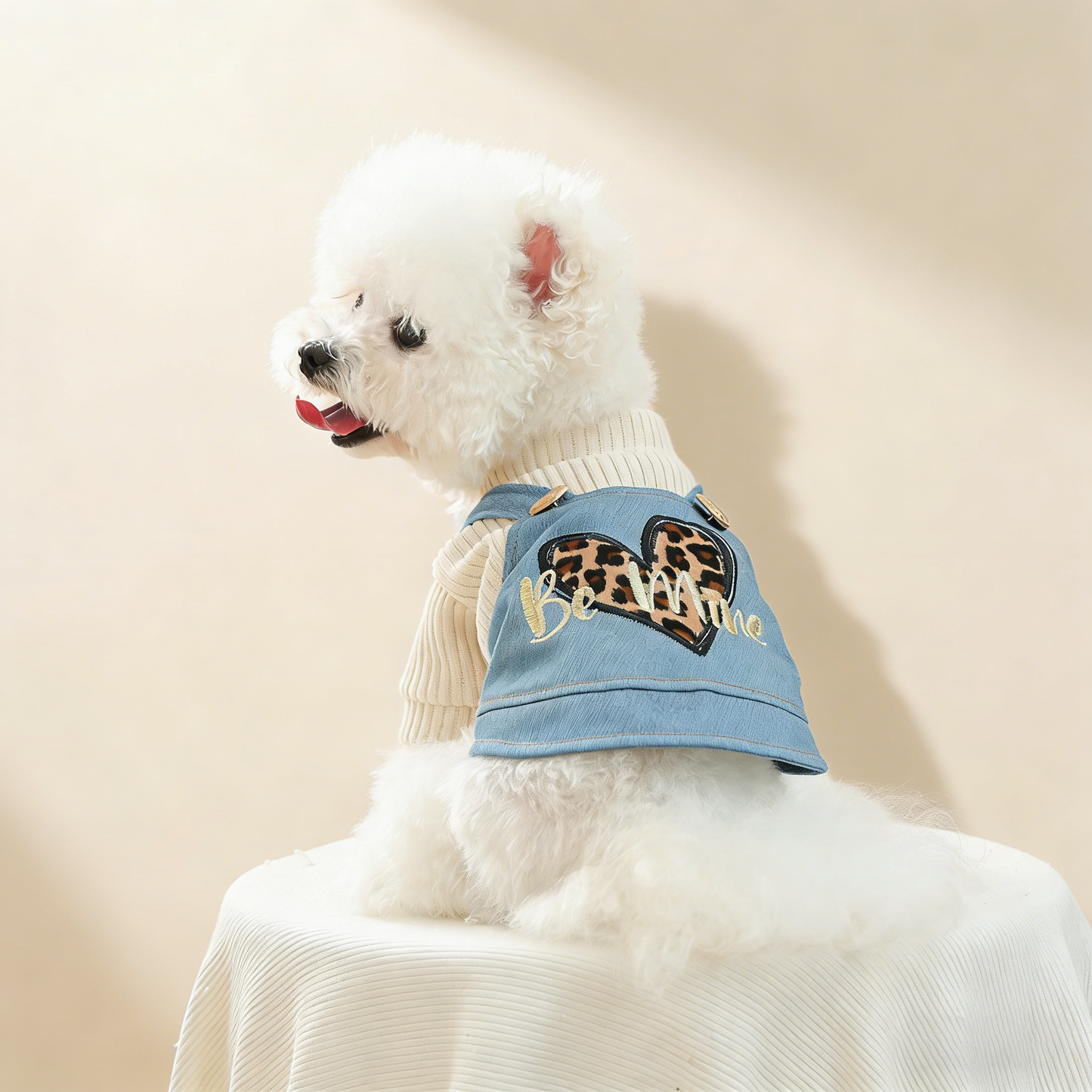 Small Pet Cozy Leopard Heart Dress for Winter_CWMM13029: Blue / (S) 1