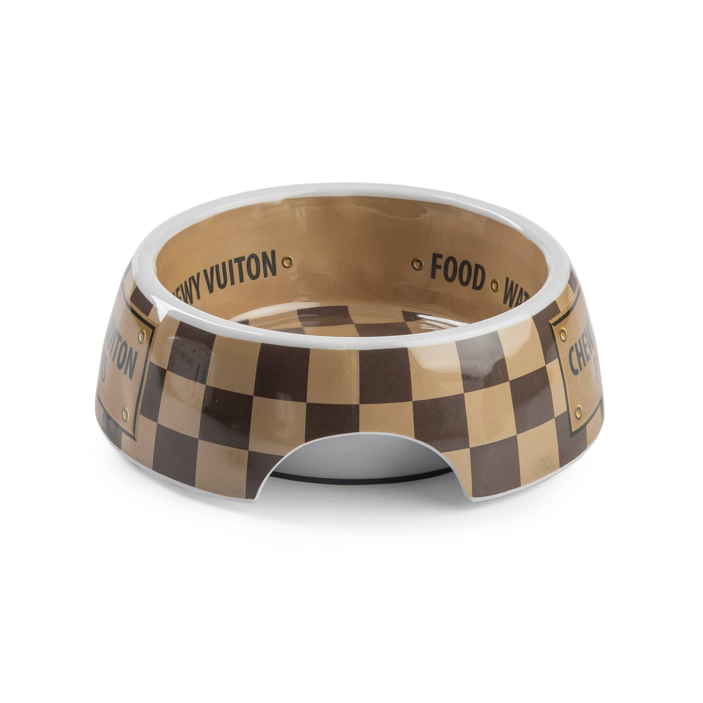 Tan Checker Chewy Vuiton Bowl - 3 Sizes!! Dog Bowls: Large
