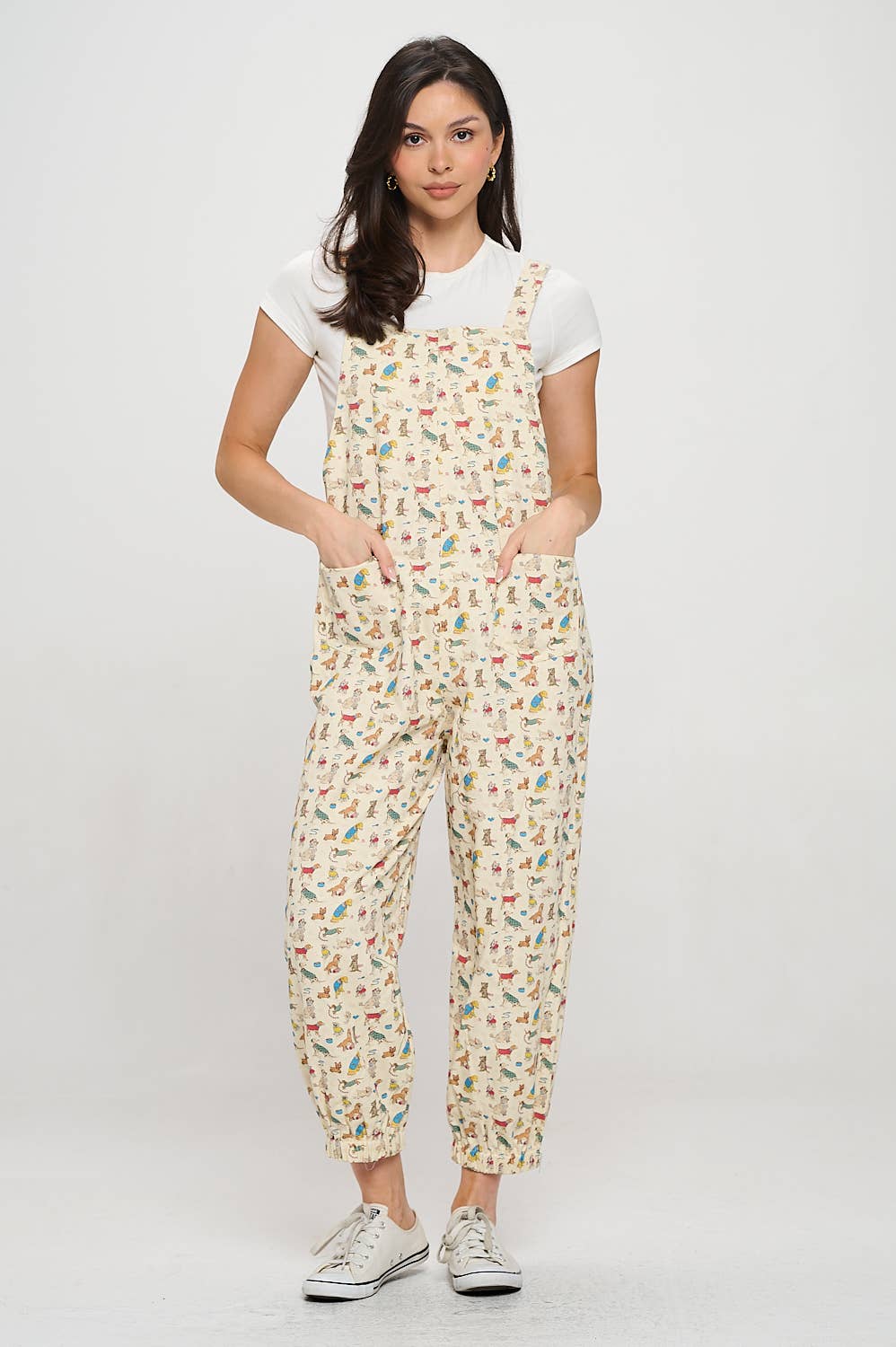 DOGS ON VACATION PRINT OVERALLS