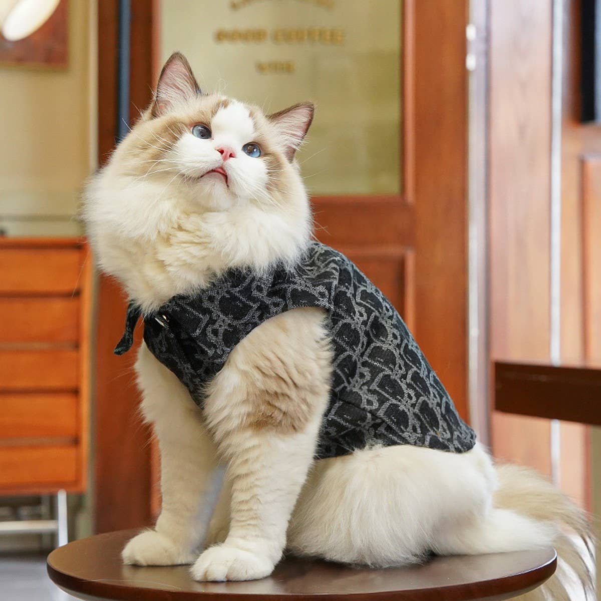 Denim Coat for Winter Embroidered for Dogs  Cats_CWMM10949: Black / (XS) 1