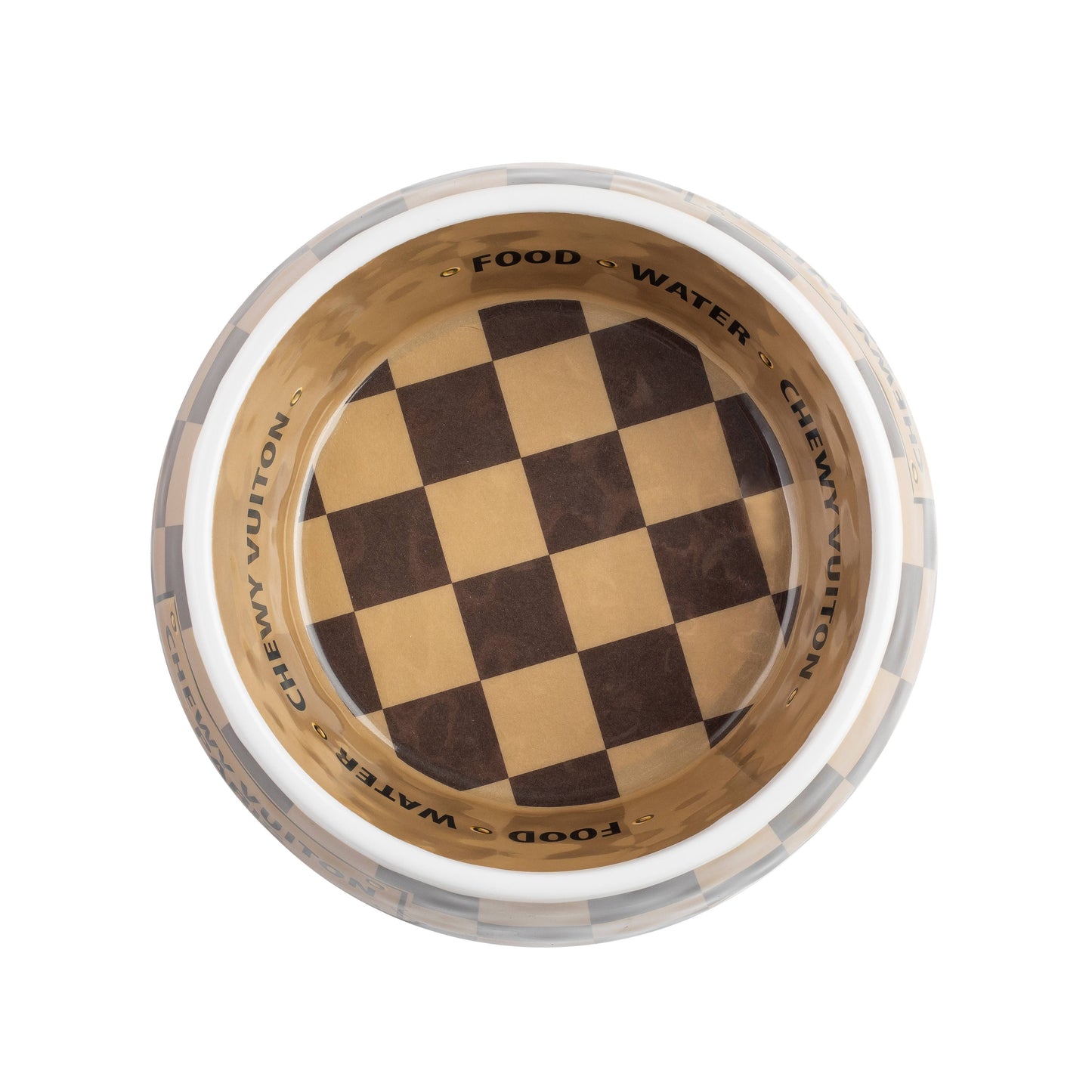 Tan Checker Chewy Vuiton Bowl - 3 Sizes!! Dog Bowls: Large