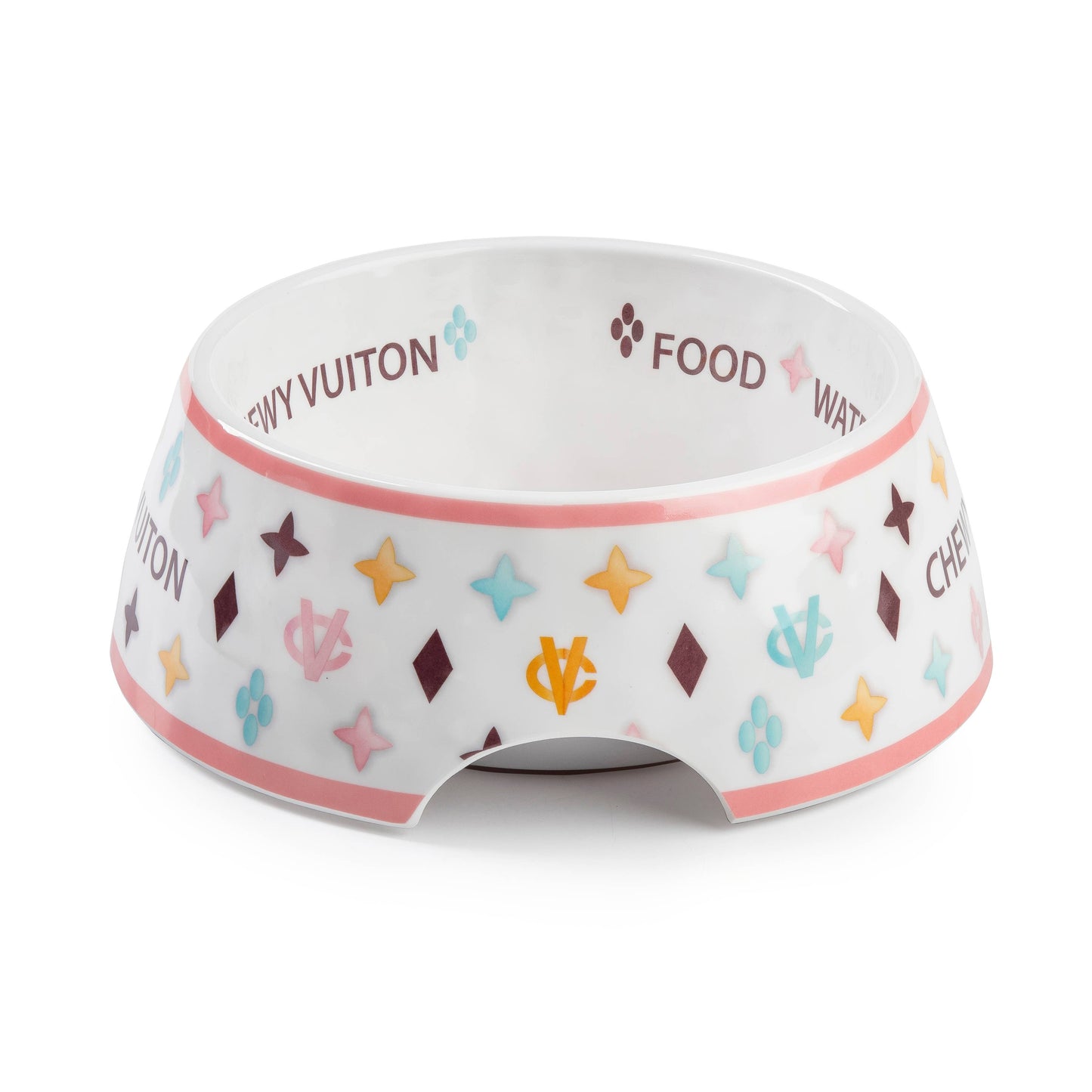 White Chewy Vuiton Dog Bowl - 3 Sizes!! Dog Food Bowl: Large
