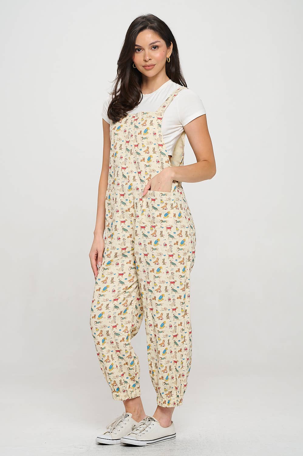 DOGS ON VACATION PRINT OVERALLS