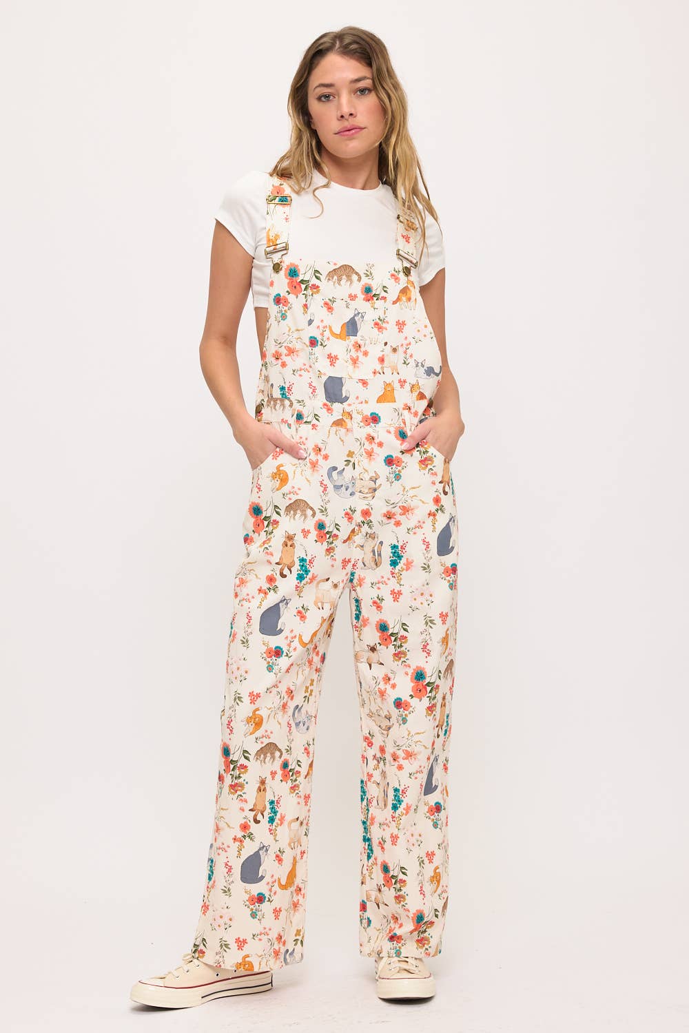 CATS FLORAL PRINT OVERALLS