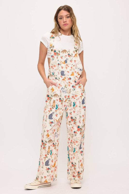 CATS FLORAL PRINT OVERALLS