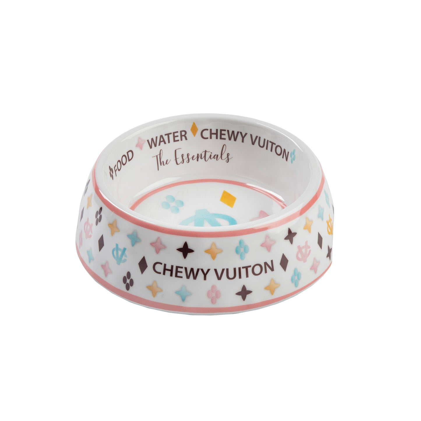 White Chewy Vuiton Dog Bowl - 3 Sizes!! Dog Food Bowl: Large