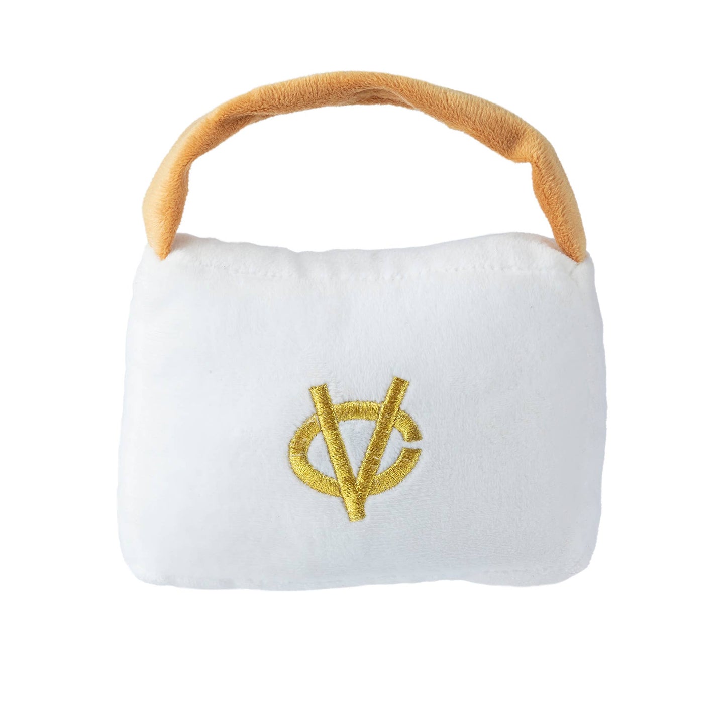 White Chewy Vuiton Purses Squeaker Dog Toy: XL