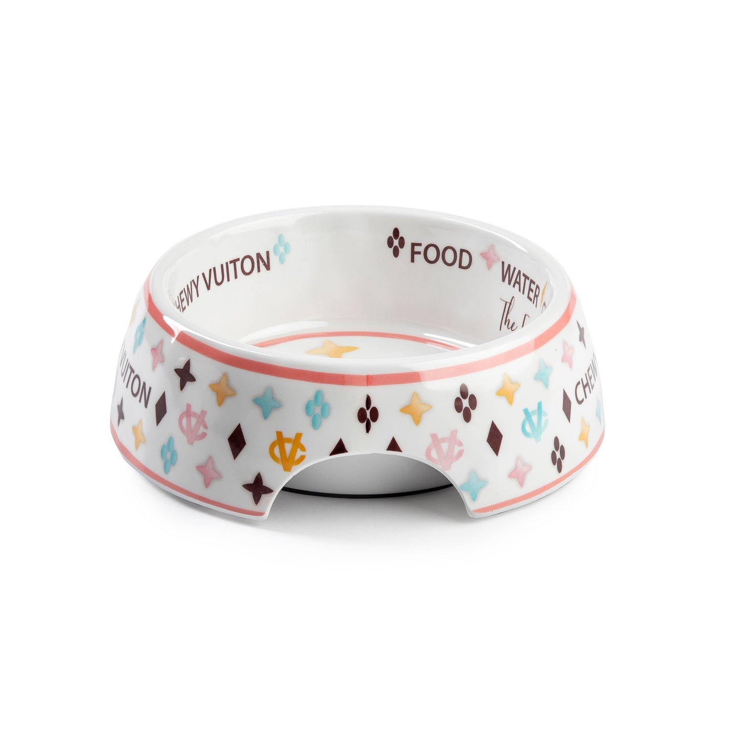 White Chewy Vuiton Dog Bowl - 3 Sizes!! Dog Food Bowl: Large