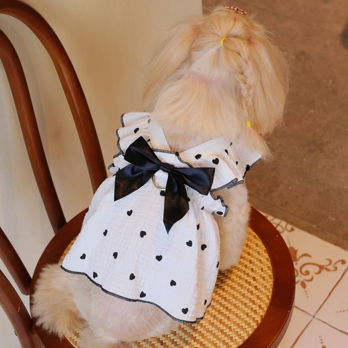 Romantic Heart Pet Dress Soft Ruffle Design_CWMM13261: Black / (S) 1