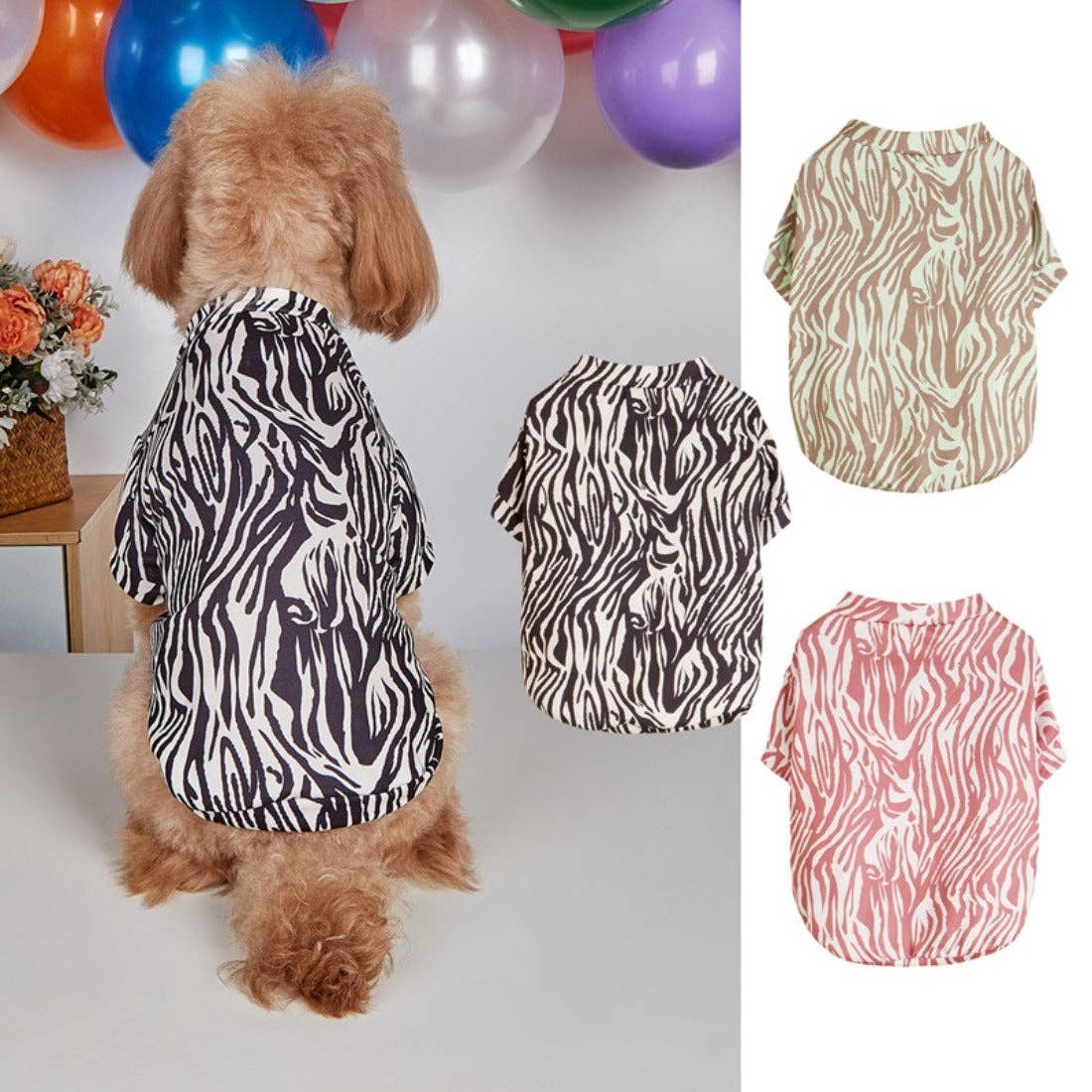Ozzie - Zebra Print Dog T-Shirt: Black / XS