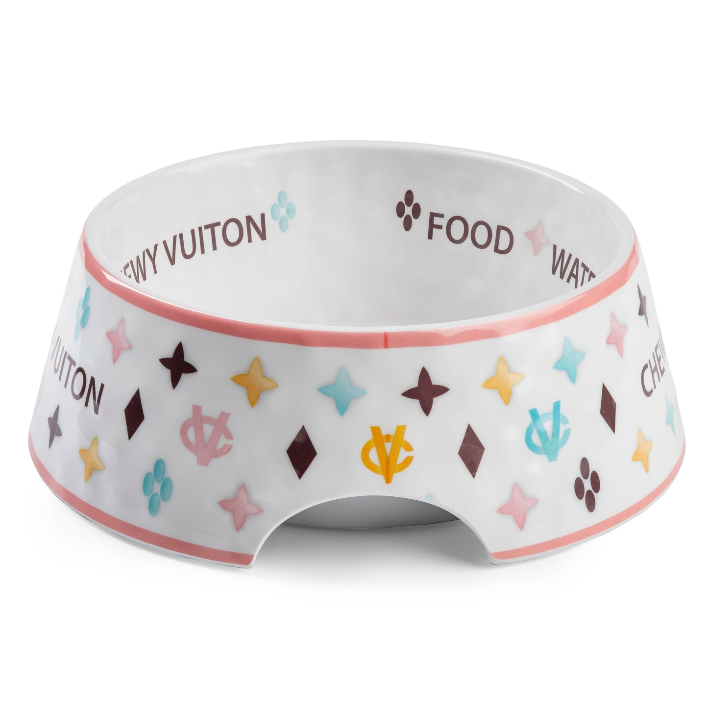 White Chewy Vuiton Dog Bowl - 3 Sizes!! Dog Food Bowl: Large