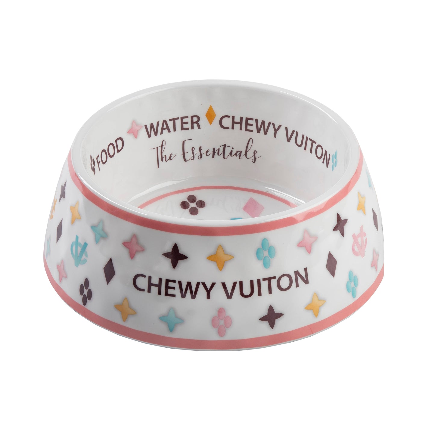 White Chewy Vuiton Dog Bowl - 3 Sizes!! Dog Food Bowl: Large