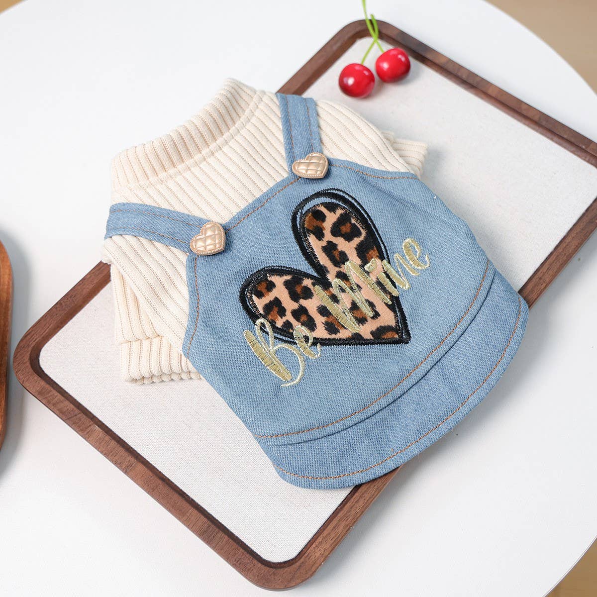 Small Pet Cozy Leopard Heart Dress for Winter_CWMM13029: Blue / (L) 1