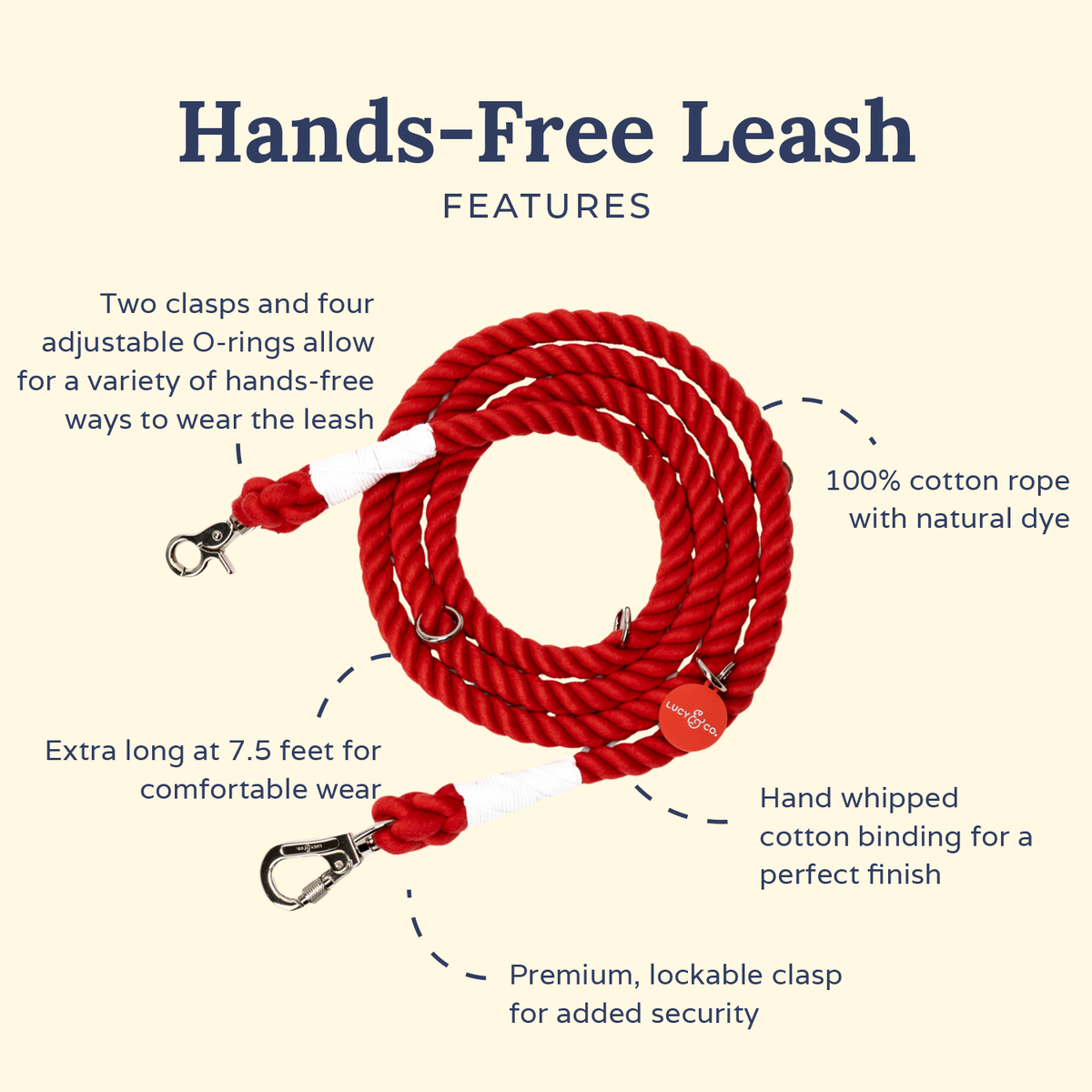 Lucy & Co. - Cherry Red Hands-Free Rope Leash