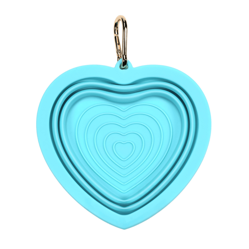Pink Papyrus | Premium, Durable, & Stylish Dog Products - Aqua Heart Collapsible Bowl | Blue Pet Travel Bowl