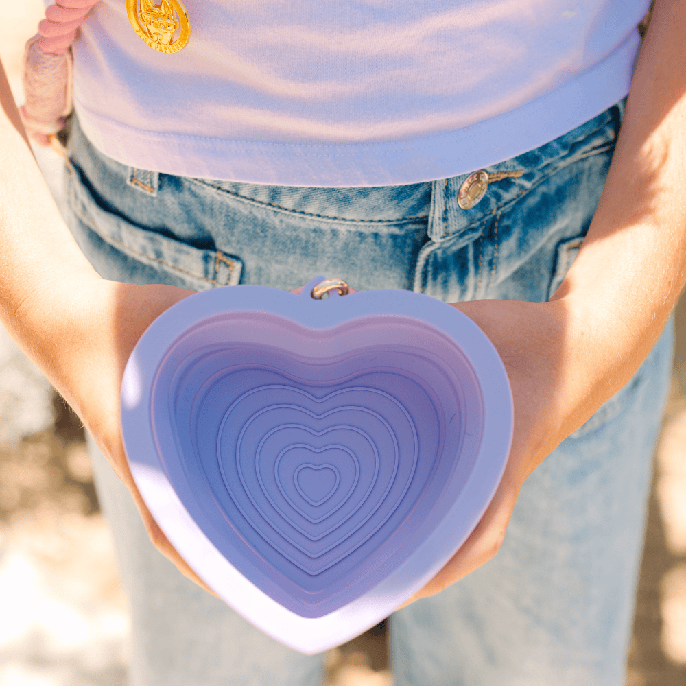 Pink Papyrus | Premium, Durable, & Stylish Dog Products - Lavender Heart Collapsible Bowl | Pet Travel Bowl