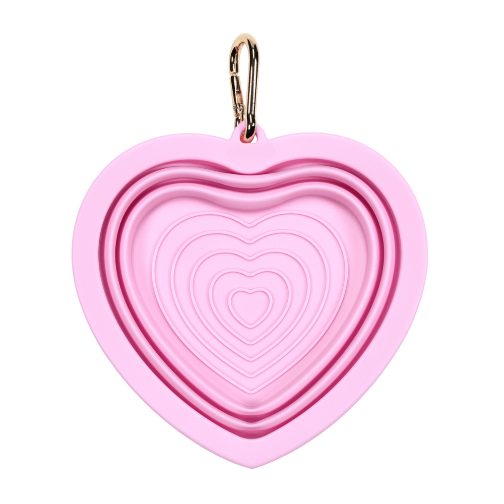 Pink Papyrus | Premium, Durable, & Stylish Dog Products - Bubblegum Heart Collapsible Bowl | Pink Travel Pet Bowl