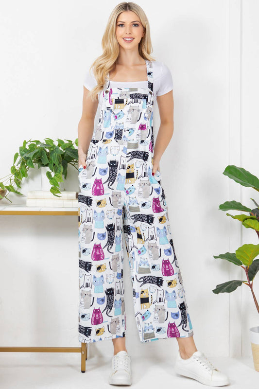 Colorful Cat Corduroy Overall: S