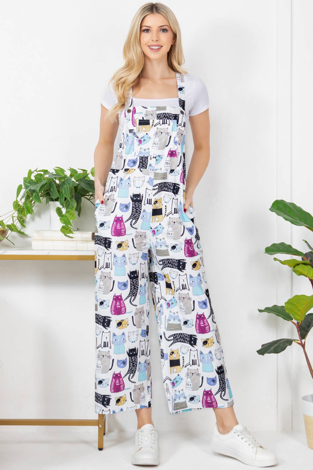 Colorful Cat Corduroy Overall: XL