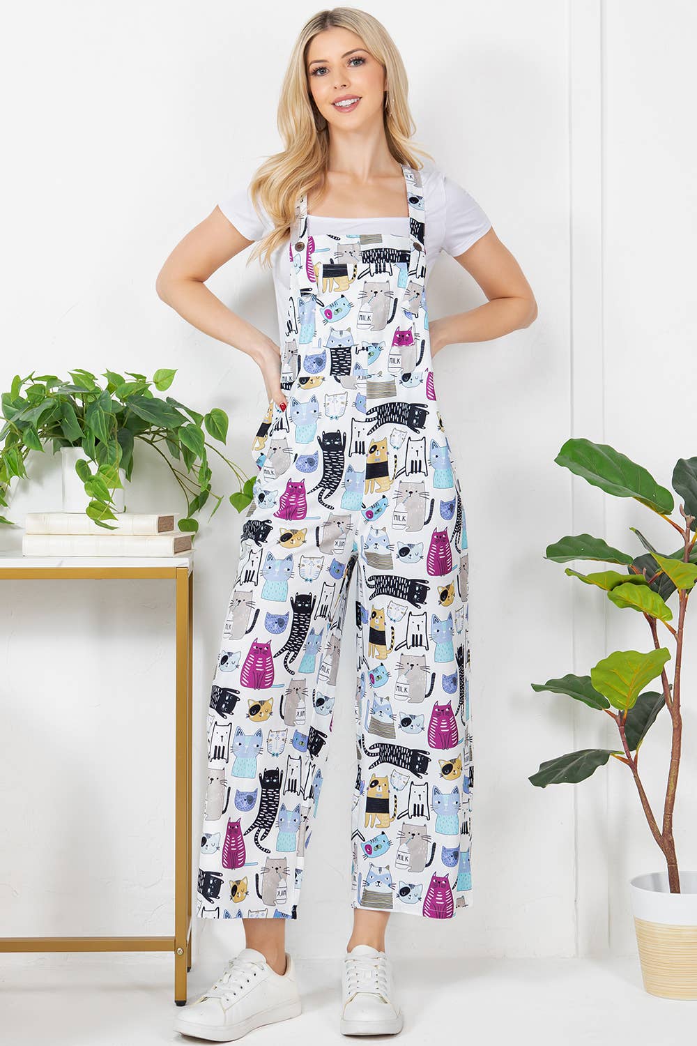 Colorful Cat Corduroy Overall: L