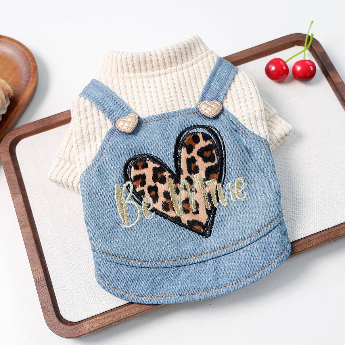Small Pet Cozy Leopard Heart Dress for Winter_CWMM13029: Blue / (L) 1
