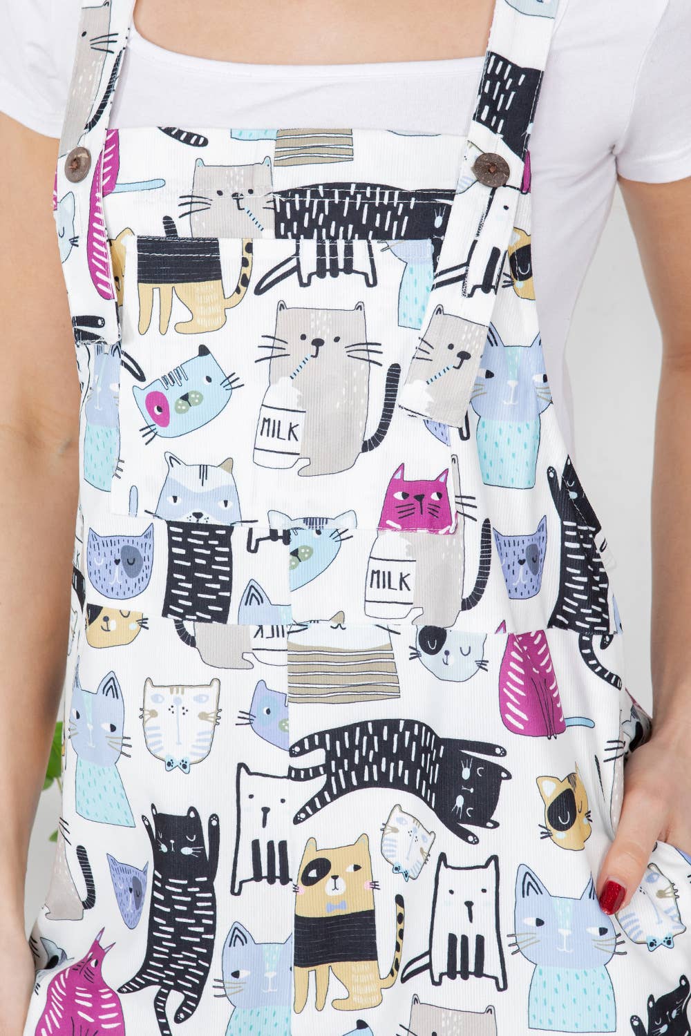 Colorful Cat Corduroy Overall: L