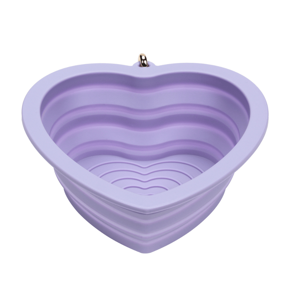 Pink Papyrus | Premium, Durable, & Stylish Dog Products - Lavender Heart Collapsible Bowl | Pet Travel Bowl